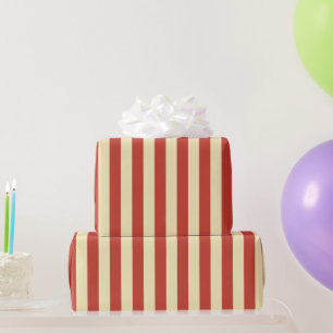 Vertikales Streifenmuster in Buttergelb und Rot Geschenkpapier