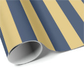 Vertikales Streifenmuster in Navy Blue und Senf Geschenkpapier (Rolleneckpunkt)