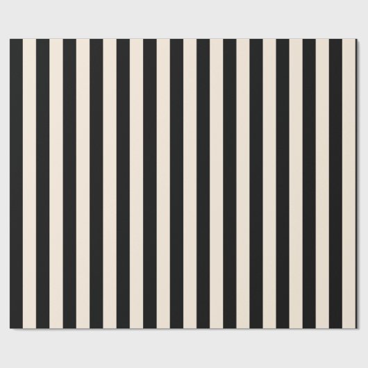 Vertikales Streifenmuster in Schwarz und Creme Geschenkpapier (Flach)