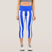Vertikales Stricksegler Blau- und Weißmuster Capri Leggings (Vorderseite)