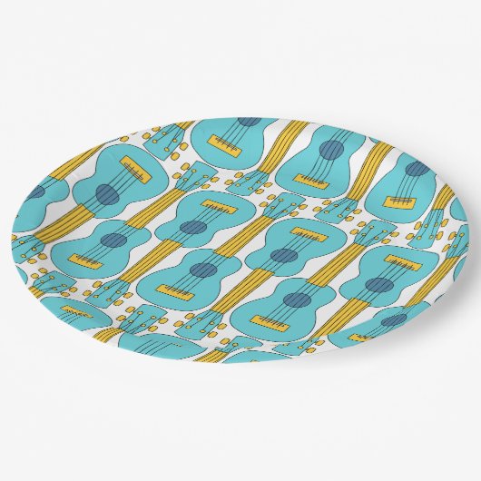 Vertikales Ukulele-Muster Pappteller (Schrägansicht)