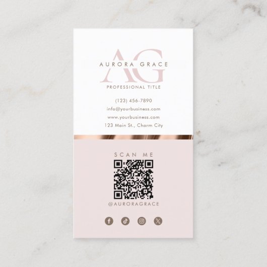 Vertikales White Rose Gold Grace Visitenkarte (Rückseite)