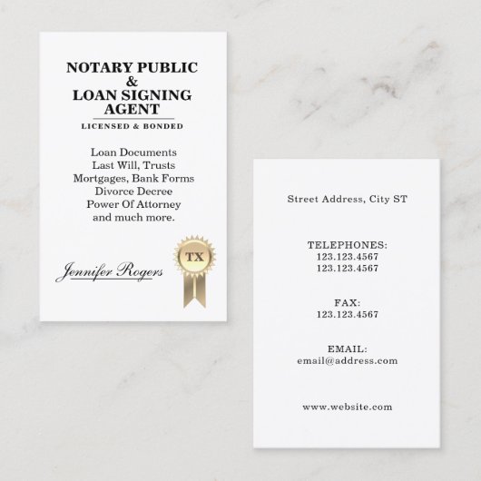 Vertragsausweis visitenkarte (Vorne/Hinten)