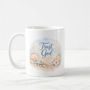 "Vertraue Gott" Küstenstrand Wasserfarbe Christlic Kaffeetasse