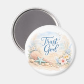 "Vertraue Gott" Küstenstrand Wasserfarbe Christlic Magnet (Vorderseite/Rückseite)
