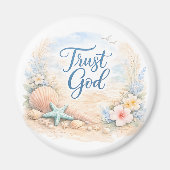"Vertraue Gott" Küstenstrand Wasserfarbe Christlic Magnet (Vorne)