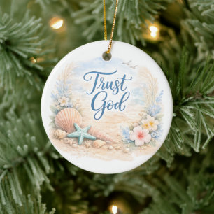 "Vertraue Gott" Wasserfarben-Küstenstrand Christli Keramik Ornament