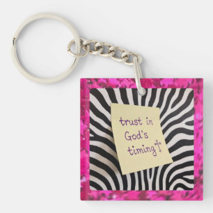 Vertraue in Gottes Zeitplanung rosa Glitter-Zebra Schlüsselanhänger