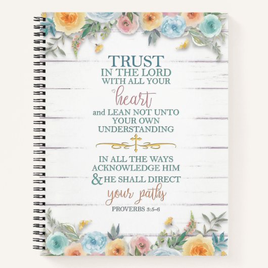 Vertrauen in den Herrn mit Blume auf Holz Notizblock (Vorderseite)