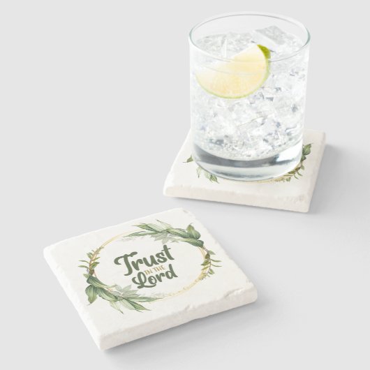 Vertrauen in den Lord Blätter Wreath Stone Unterse Steinuntersetzer (Seitenansicht)