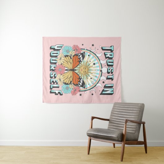 Vertrauen in dich selbst | Sonne und Schmetterling Wandteppich (Beispiel (Horizontal))