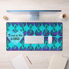 Vertrauen in die Lord Fish Blätter Lila Aquamarin Schreibtischunterlage