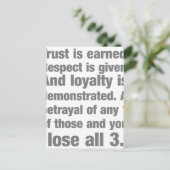 Vertrauen, Loyalität, Achtung des Sprichworts Postkarte (Stehend Vorderseite)