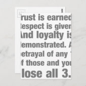 Vertrauen, Loyalität, Achtung des Sprichworts Postkarte (Vorne/Hinten)