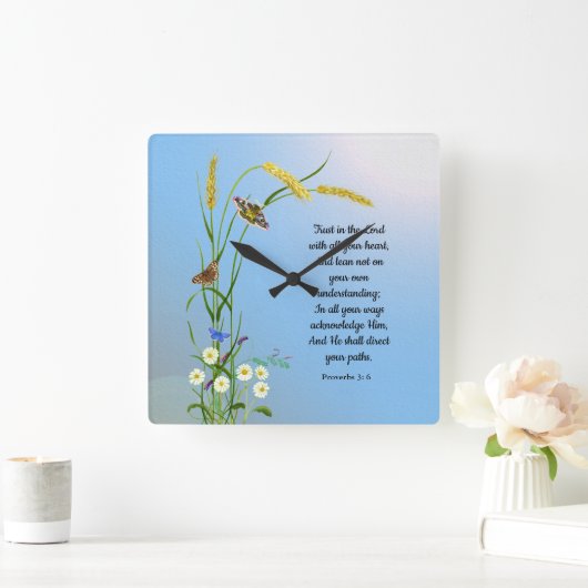 Vertrauen Sie auf den Herrn mit all Ihrem Herzen B Quadratische Wanduhr (Zuhause)