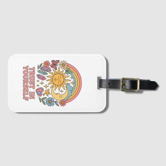 Vertrauen Sie sich selbst - Retro Psychedelic Sun Gepäckanhänger (Vorderseite (Horizontal))
