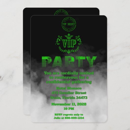 Vertrauliches VIP-Party Einladung (Vorne/Hinten)
