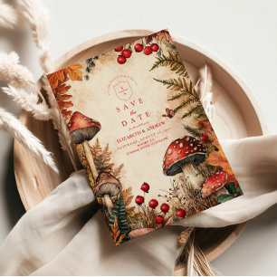 Verträumte Herbstwald-Romanze-Hochzeit Save The Date
