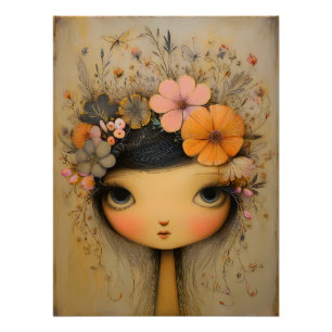 Verträumtes Mädchen mit Blumenkranz - Vintage Stil Poster