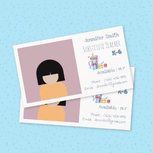 Vertretungslehrer White Business Card mit Foto Visitenkarte