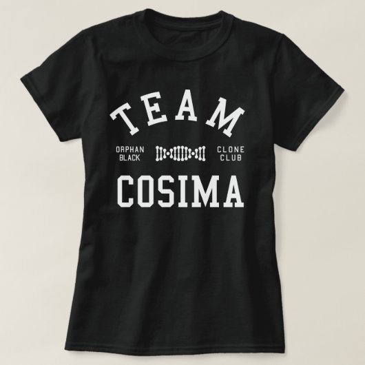 Verwaistes schwarzes Team Cosima T-Shirt (Design vorne)