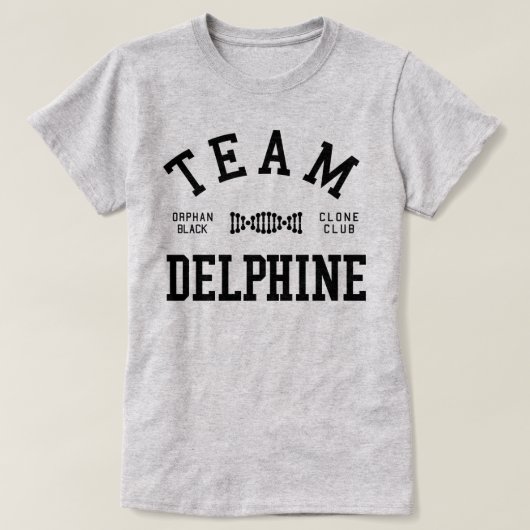 Verwaistes schwarzes Team Delphine T-Shirt (Design vorne)