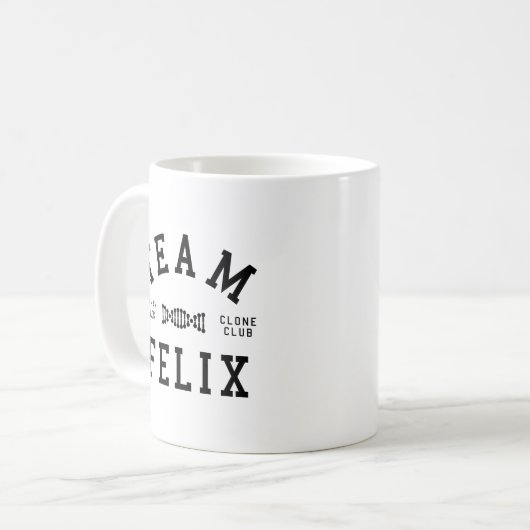 Verwaistes schwarzes Team Felix Kaffeetasse (Vorderseite Links)