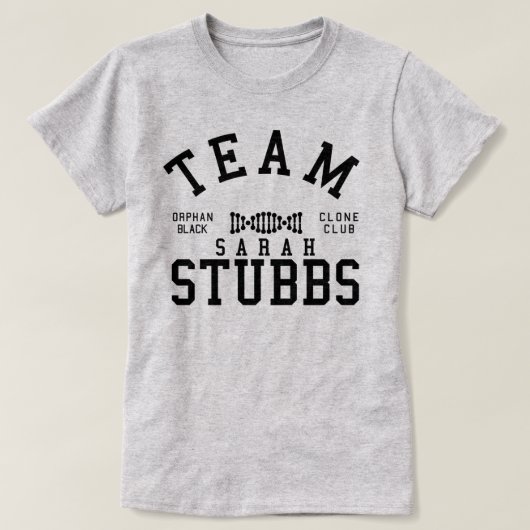 Verwaistes schwarzes Team Sarah Stubbs T-Shirt (Design vorne)