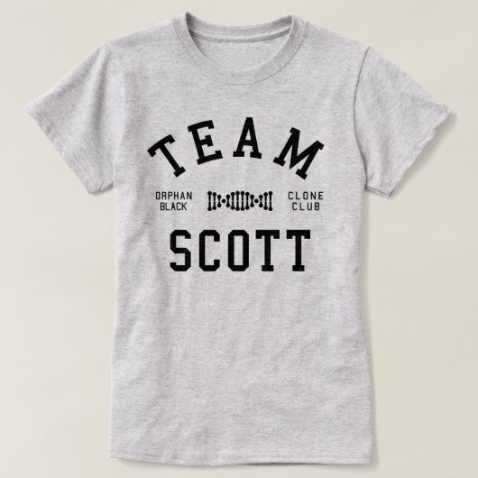 Verwaistes schwarzes Team Scott T-Shirt (Design vorne)