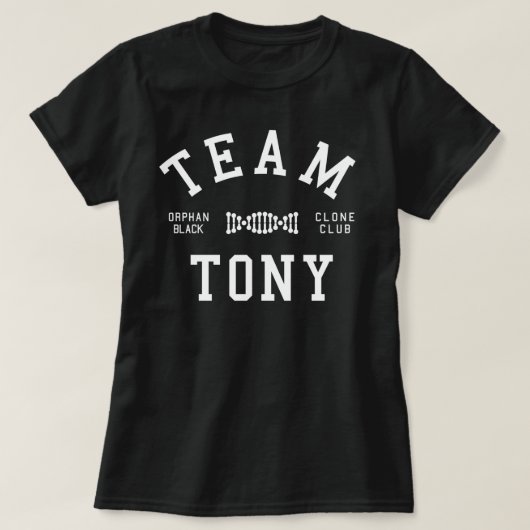 Verwaistes schwarzes Team Tony T-Shirt (Design vorne)