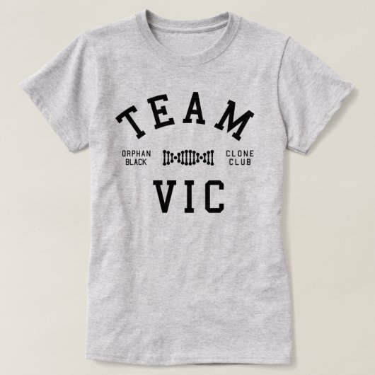 Verwaistes schwarzes Team Vic T-Shirt (Design vorne)