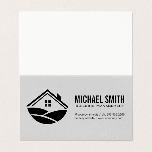 Verwaltung von Gebäude | Handyman | Zuhause-Symbol Visitenkarten (Außenseite Aufgefaltet)