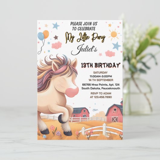 verwandelt niedliche Pferdekinder in mein kleines Einladung (Stehend Vorderseite)