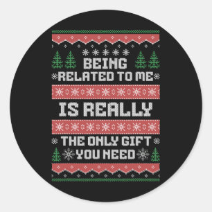 Verwandt mit mir Funny Christmas Familie Xmas Pa Runder Aufkleber