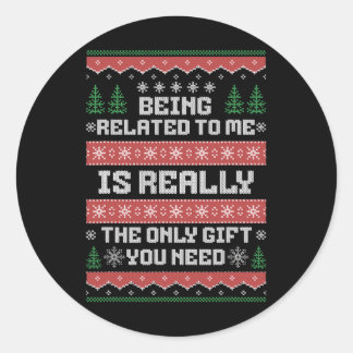 Verwandt mit mir Funny Christmas Familie Xmas Pa Runder Aufkleber
