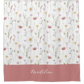 Verwaschenes rosa Wasserfarbe-Wildblumen-Monogramm Duschvorhang (Vorderseite)