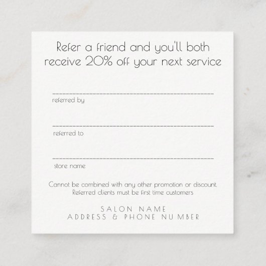 Verweisen Sie ein Empfehlungskarte (Rückseite)