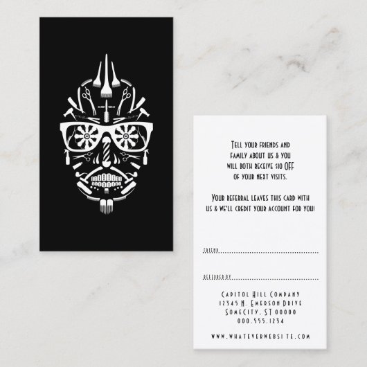 verweisen Sie ein Freundfriseur-Punk calavera Empfehlungskarte (Vorne/Hinten)