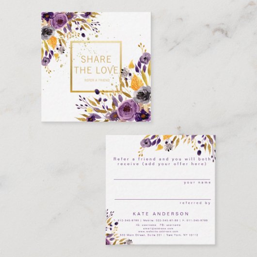 Verweisen Sie eine Freund-lila Quadratische Visitenkarte (Vorne/Hinten)