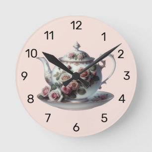 Verwelkte rosa Rosenreben Florale Braut-Teeparty Runde Wanduhr
