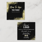 Verwenden der Gold Glitzer Black Instruction Card Quadratische Visitenkarte (Vorne/Hinten)
