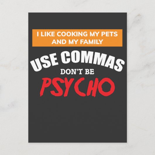 Verwenden Sie Commas Funny Grammar English Teacher Postkarte (Vorderseite)