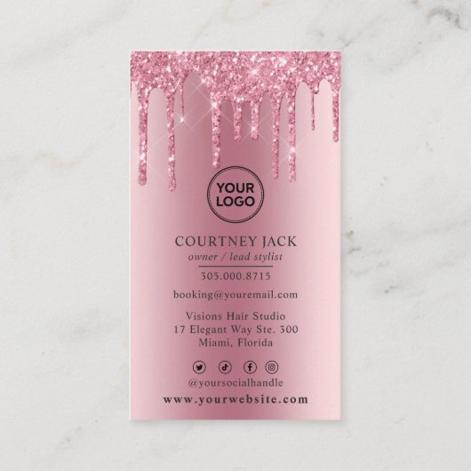 Verwenden Sie Ihren eigenen Logo Pink Metallic Gli Visitenkarte (Rückseite)