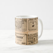 Verwendeter Papierhintergrund. Alte Zeitungsseite Kaffeetasse (VorderseiteRechts)