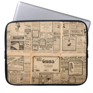 Verwendeter Papierhintergrund. Alte Zeitungsseite  Laptopschutzhülle