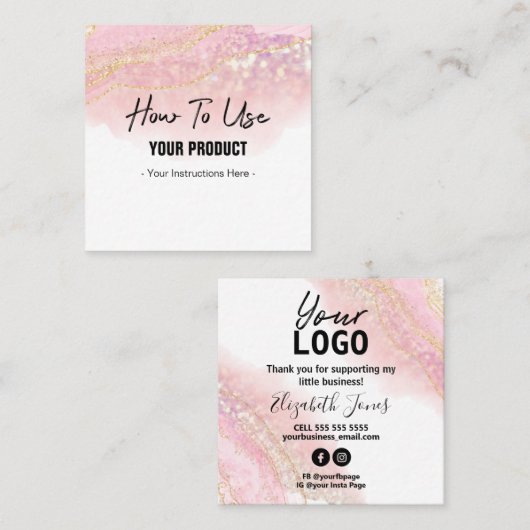 Verwendung der Agate Pink und Gold Instruction Car Quadratische Visitenkarte (Vorne/Hinten)