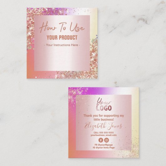 Verwendung der Holographic Rose Gold Instruction C Quadratische Visitenkarte (Vorne/Hinten)
