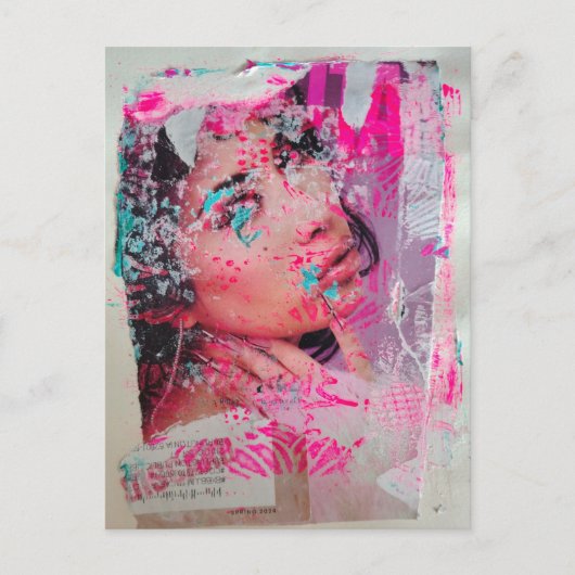 Verwerfen Sie Frau Mixed Media Collage Postkarte (Vorderseite)