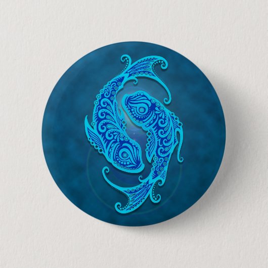 Verwickelte blaue Stammes- Fische Button (Vorderseite)