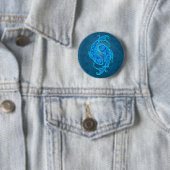 Verwickelte blaue Stammes- Fische Button (Beispiel)